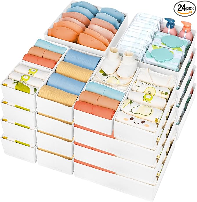 DIMJ Drawer Organizer Clothes, 24 Pack Dresser Organizer, Foldable Closet Organizers and Storage, Fabric Dresser Drawer Organ