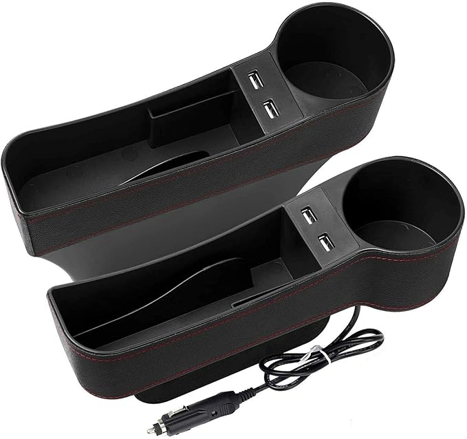 Car Seat Gap Organizer,Premium Console Side Pocket with 2 USB Charging,Leather Storage Box,Multifunctional with Dual USB Charging,Cup Holder,Car Seat Gap Filler,for Cellphones Wallet Coin Key (2 Pack)