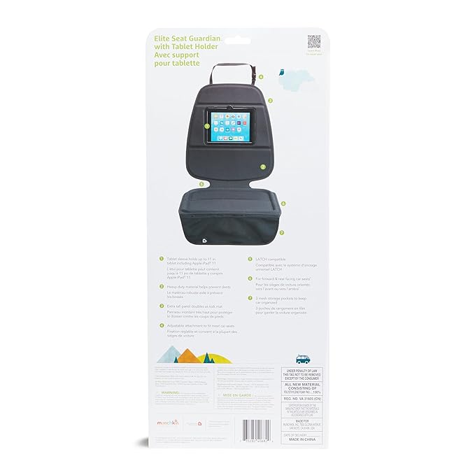 Munchkin Car Seat Cover with Tablet Holder for Under Baby Car Seats and Toddler Booster Seats, Elite Seat Guardian Protector,