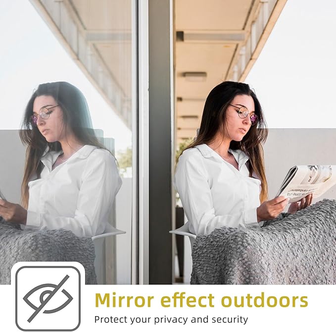 WPCTEV Window Privacy Film One Way Daytime Mirror Tint Treatments UV Heat Control Vinyl Stickers Sun Block Glass Paper Door Covering Reflective (Light Blue Silver, 35.4 Inch x 6.5 Feet)