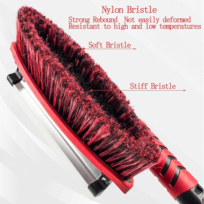 42" Car Snow Brush & Ice Scraper Red Snow Brush for Car Extendable, Upgraded Heavy Duty Pivoting Snow Broom for SUV Trucks Windshield Snow Cleaning