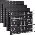 INCLY 70PCS Pegboard Wall Organizer, 4PCS Metal Peg Board Panels with 66PCS 1/4" Pegboard Hooks Accessories Kit, Black Peg Bo