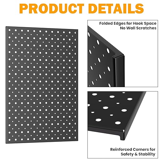 Pegboard Smith Metal Pegboard Panels, 16" x 12" Heavy-Duty Wall Peg Boards for Garage Tool Storage, Pegboard Organizer System