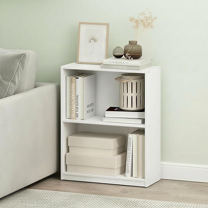 Furinno Gruen Book Shelf, 2-Tier Small Bookshelf, Bookcase with Open Shelf, 9.3 x 21.8 x 27, for Organization and Storage, fo