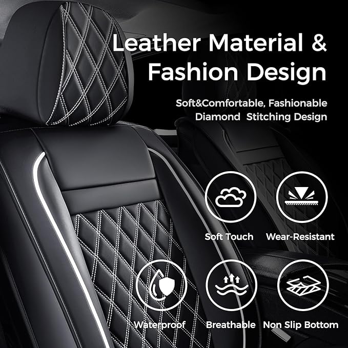 Huidasource Seat Cover 5 Layers, Car Seat Covers Full Set Faux Leather, Seat Covers for SUV, Side Open Design Airbag Pops Out