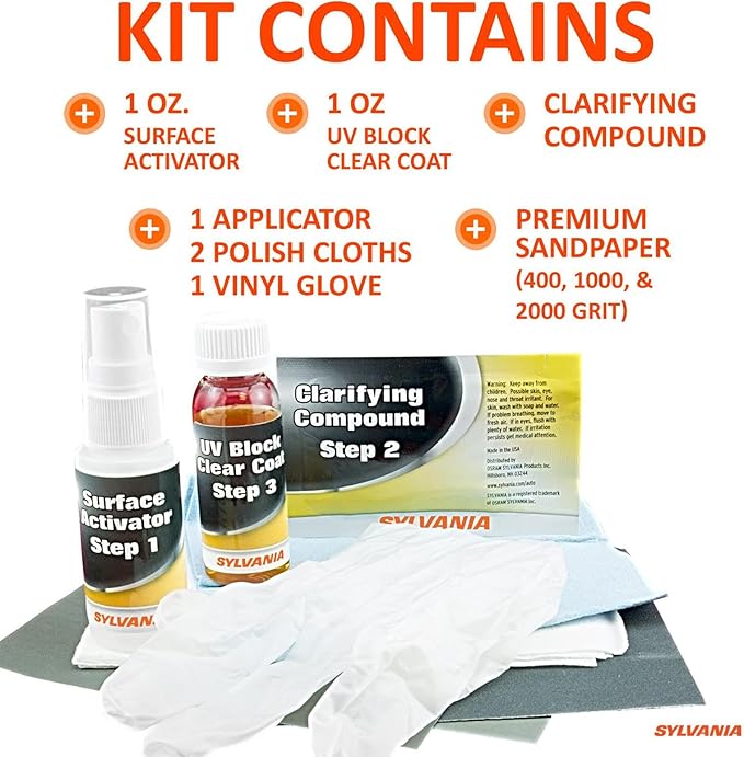 SYLVANIA - H11 XtraVision and Headlight Restoration Kit Bundle - 2 Halogen Headlight Bulbs and Kit to Restore Sun Damaged Headlights With Exclusive UV Block Clear Coat