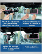 JOYTUTUS Rear View Mirror, Universal 11.81 Inch Panoramic Rearview Accessories with Bling Rhinestones Crystal Diamonds Edge, Interior Clip-on Wide Angle Rear View Mirror -Pink