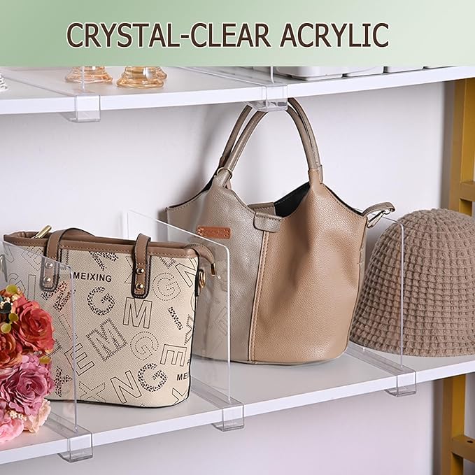 Shelf Dividers for Closet Organization, 12Pcs Closet Purse Organizer Acrylic Shelf Dividers Purse Closet Organizer Closet Div