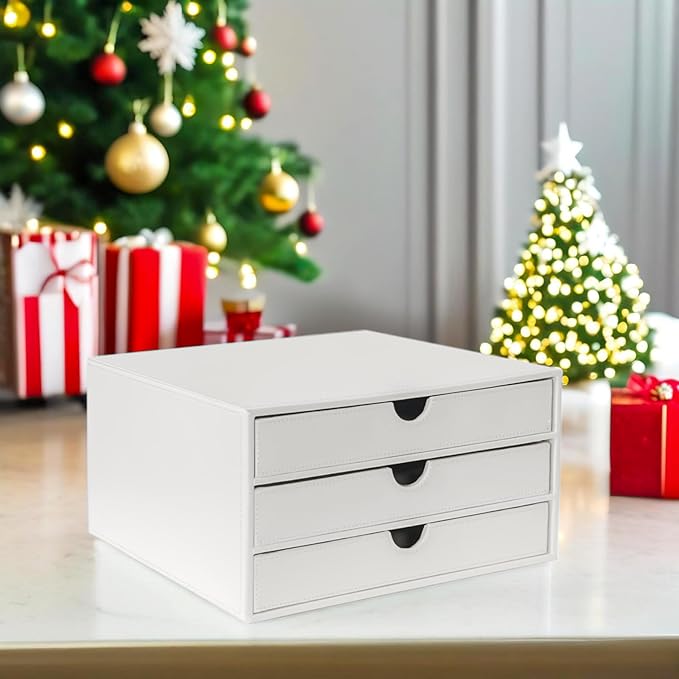 UnionBasic Document Organizer, 3-Drawer File Cabinet Document Storage Box, Office Desktop Filing Organizer, White