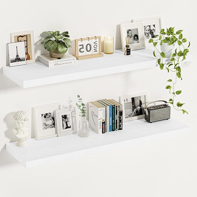 Vivelove White Floating Shelves 12 Inches Deep, 47.2x12 Floating Shelves for Wall with Invisible Brackets, Room Shelves for L