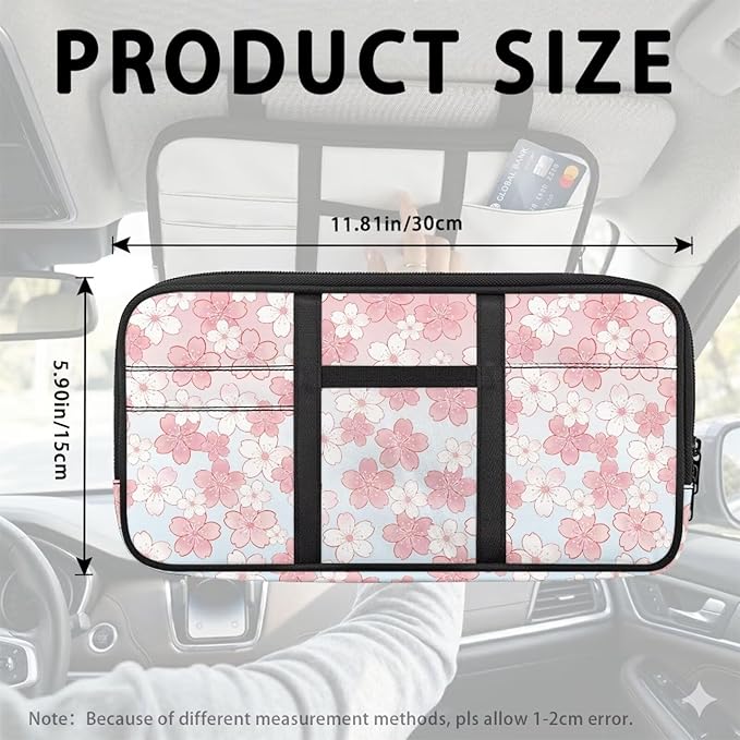 Sun Visor Organizer for Trucks,Cherry Blossom Design Scratch-Resistant Car Sun Visor Storage Bag Auto Sunshade Organizer Bag with Zipper