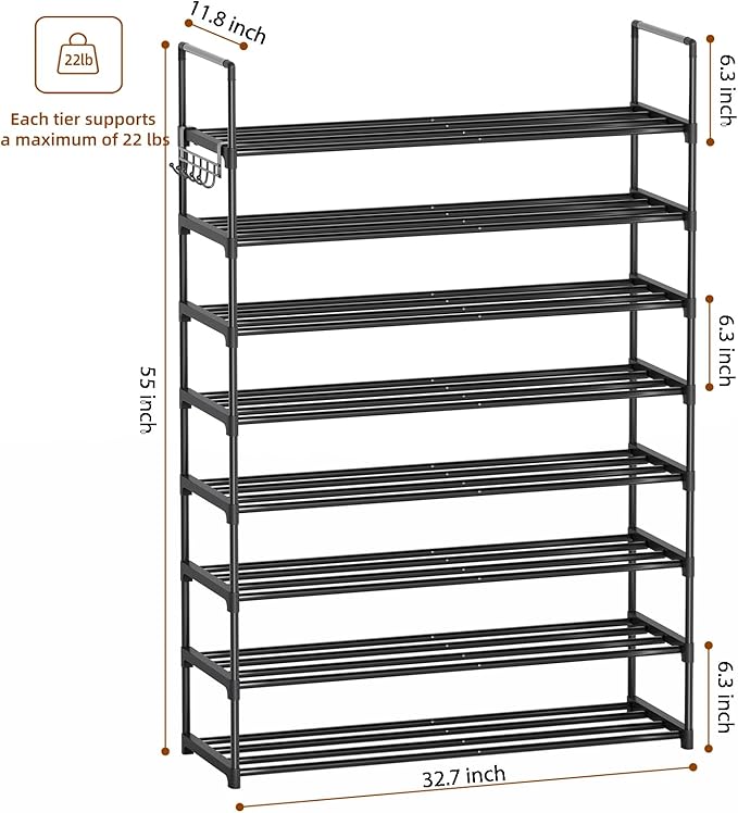 Shoe Rack, 8 Tier Tall Shoe Rack for Entryway, Shoe Orhanizer for Closet, Shoe Shelf, Shoe Stand for Front Door Entrance, Clo