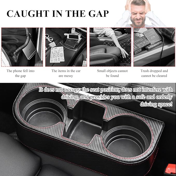 DXNQ Car Cup Holder Gap Filler Organizer, Multifunctional Auto Front Console Gap Filler with Cup Holder, Leather Extra Cup Ho