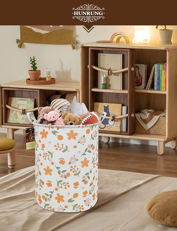 HUNRUNG Laundry Hamper,Large Canvas Fabric Lightweight Storage Basket Toy Organizer Dirty Clothes Collapsible Waterproof for 