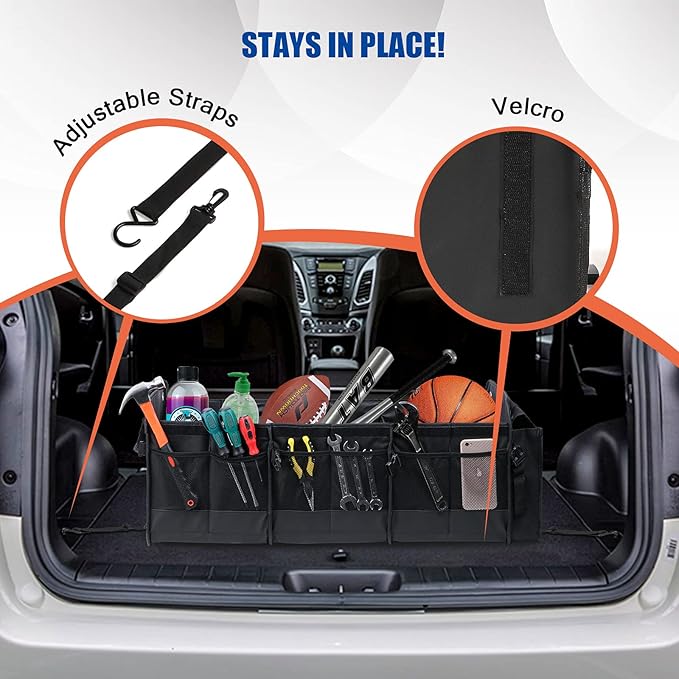 Car Trunk Organizer with Lid & Removable Leakproof Cooler Bag,Foldable Cover,Large Trunk Organizers,Multi-Compartment Collap