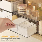 PAVSTINE Medicine Cabinet Organizer 2 Pack, Stackable Storage Drawers with Removable Divider, Make Up Organizer for Bathroom 