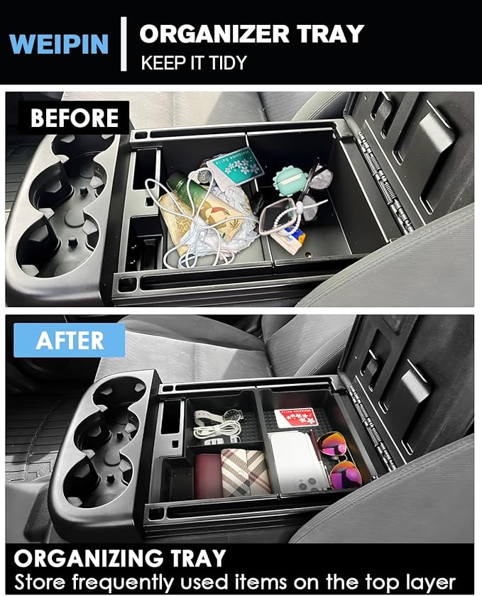for Center Console Armrest Organizer Tray ABS Materials Compatible with 2007–2013 Chevrolet Silverado/Sierra/Yukon&Yukon XL/Tahoe/Suburban/Avalanche–Jump Seats
