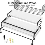 White Wood Floating Shelves Wall Mounted - 3+1 Tier Rustic Bathroom Wall Shelves Over Toilet with Wire Storage Basket & Towel