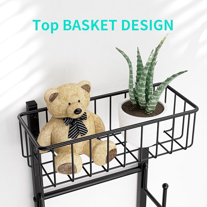 HapiRm Over Door Hat Rack - 2 Packs Wall Mounted Hat Holder with 6 Hooks and Metal Basket Design, Baseball Cap Organizer Stor