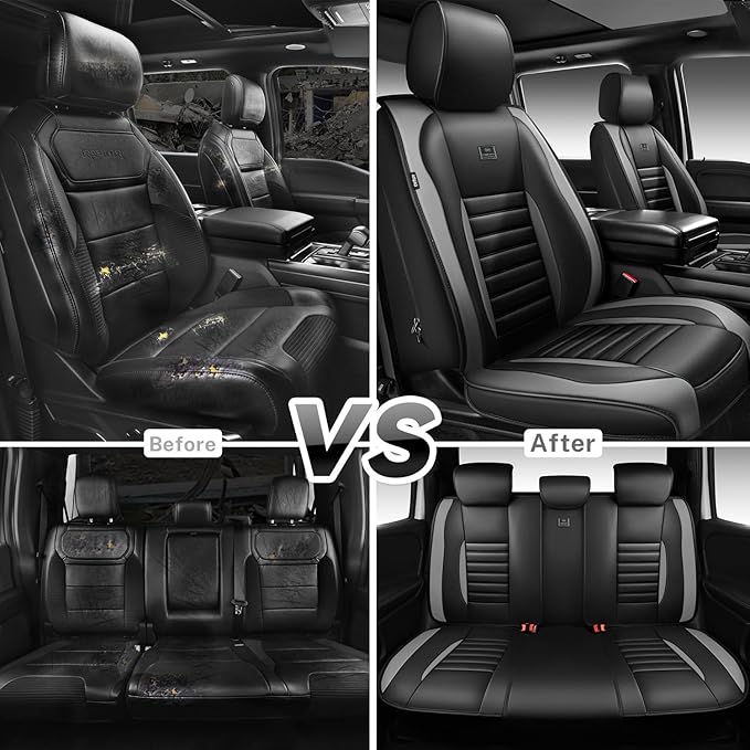 CAR PASS Nappa Leather Car Seat Covers Full Set, Luxury Seat Protector for Cars, Waterproof Anti-Slip Seat Cushion Armrest Co