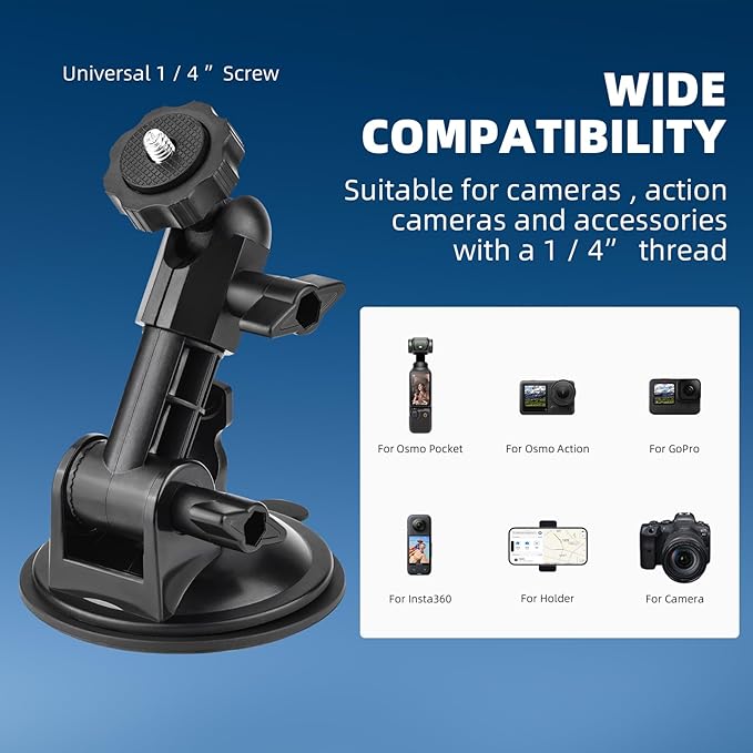 BRDRC Pocket 3 Suction Cup Mount, For Xtra Muse Car Windshield Window Dash Holder Kit with Expansion Adapter for Insta360 X4 X5 Go 3S for GoPro Max Mini Hero Pocket 3 2 Action 6 5 Pro Nano Accessories