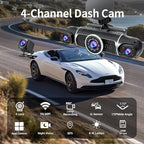 360° Dash Cam Front and Rear View 4 Channel Dash Camera FHD 2K+1080Px3 for Car, Inside/Back 170°+2x150°+170° Wide Angle, 8 IR