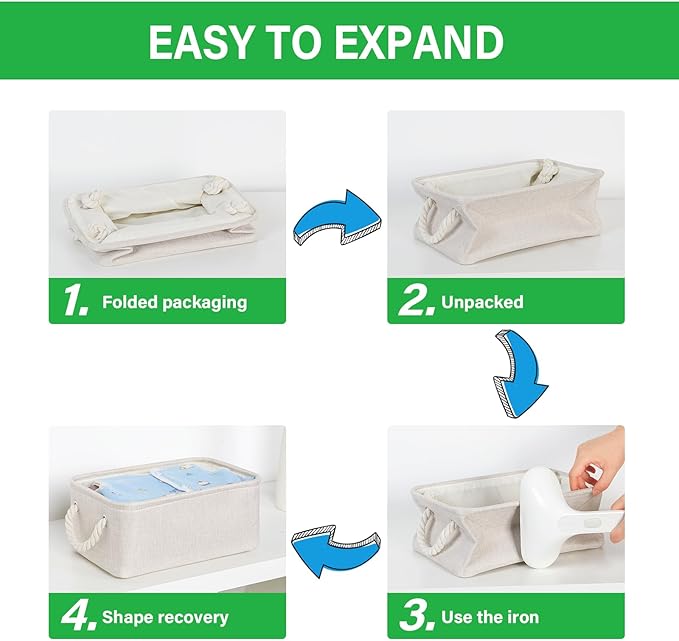 Bidtakay Small Storage Bins for Shelves 3 Pack Fabric Storage Baskets for Organizing 12x8x5 Inch Closet Storage Bins Linen Co