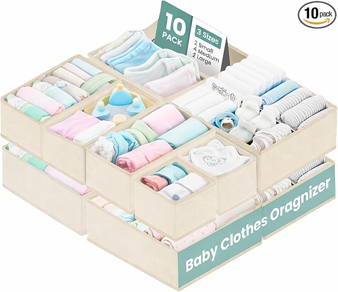 RFAQK 10 Pack Dresser Drawer Organizer Clothes-Baby Clothes Organizer for Nursery, Foldable Closet Fabric Drawer Dividers for
