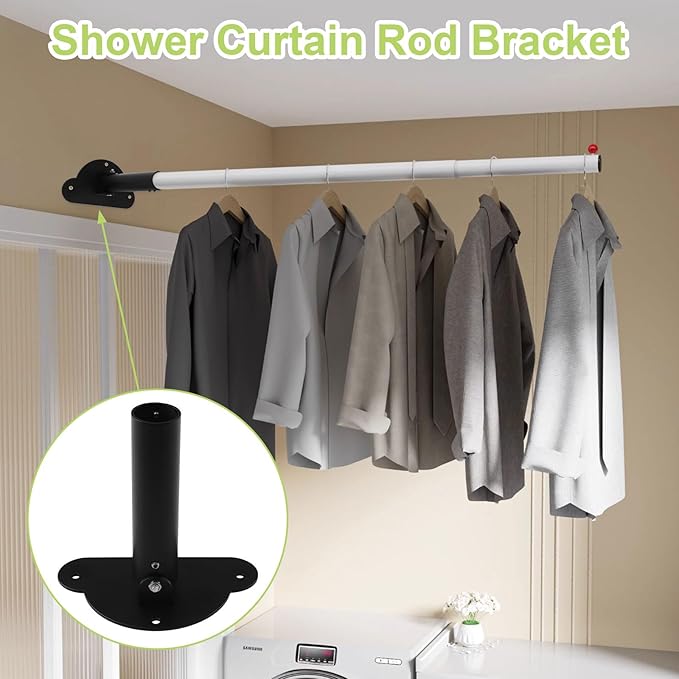 Adjustable Shower Curtain Rod Bracket 1 Pack Aluminum Alloy Shower Curtain Rod Single Swivel Flange Heavy Duty Closet Rod Bra