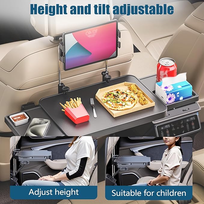 2-in-1 Car Steering Wheel Tray & Steering Wheel Laptop Holder with Adjustable Multipurpose for Eating, Writing, Laptop Work With Mobile Phone Holder And Tablet Holder - Ideal for Constant Travelers