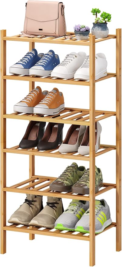 viewcare Small Shoe Rack, 6-Tier Shoe Shelf for Entryway, Bamboo Wood Shoe Rack for Closet & Hallway, Long 17.2IN | Beautiful