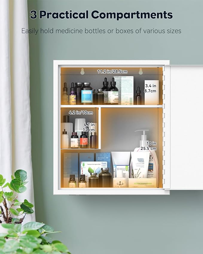 Uniclife Wall Mount Medicine Cabinet with Key Lock Locking First Aid Cabinet Lockable Medical Cabinet Large Capacity Medicine