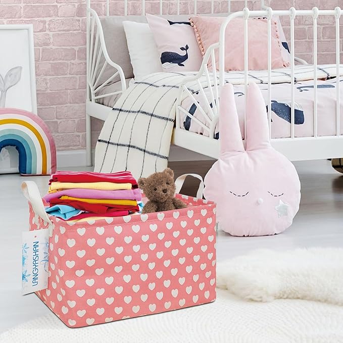 LANGYASHAN Rectangular Storage Bin Collapse Canvas Fabric Cartoon Storage Basket with Handles for Organizing Home Kitchen Boy