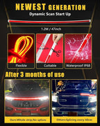Sequential Turn Signal Led Light Strip Dynamic Scan Start Up Hood Lights Flexible DRL Daytime Running Light for Car,Truck,SUV,Dual Color Red Amber Flowing Switchback 12V 47inch /1.2M (1Set)
