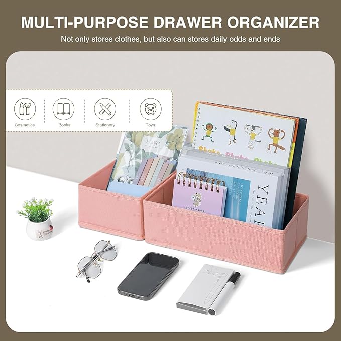 DIMJ Drawer Organizers - Set of 12 Fabric Closet Organizers and Storage, Drawer Dividers for Baby Clothes, Socks, Belt, Tie (