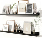 Fun Memories Picture Ledge Shelves Set of 2, 32 Inch Rustic Wall Mounted Floating Shelves with Lip for Home Storage and Décor