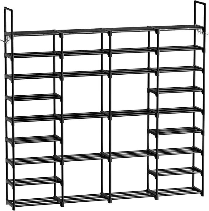 WOWLIVE 4 Row 9 Tiers Extra Large Shoe Rack 68-72 Pairs Big Tall Metal Shoe Shelf, Heavy Duty Organizer for Closet Entryway, 