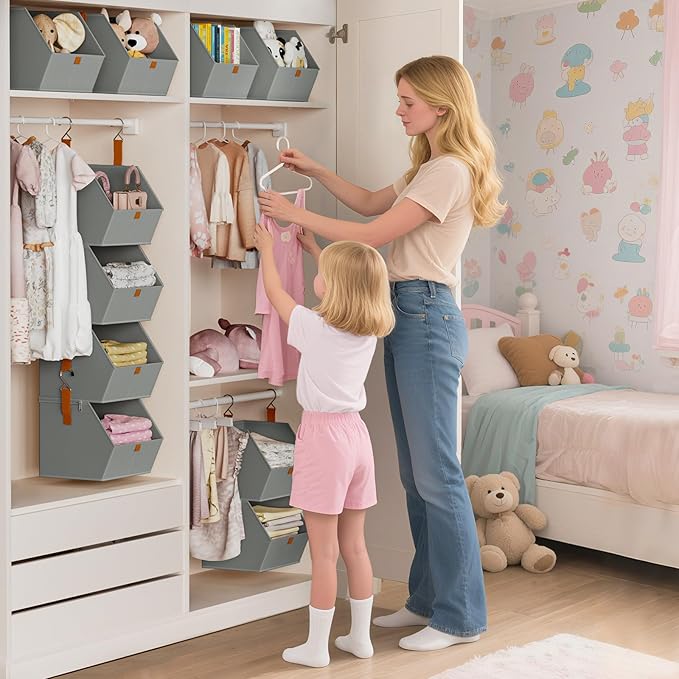 Homsorout Hanging Closet Organizer 4 Tier - Clothes Hanging Shelves, Space-Saving Closet System, Fabric Storage Bins Bedroom 