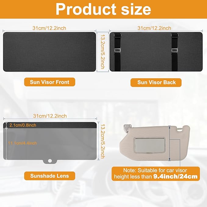 Sun Visor Extender for Car, Upgraded Polarized Sun Blocker, Sunshade Lens Magnetic Connection Adjustable 4 Directions, Anti-Glare,Protects from Sun Glare, Snow Blindness & UV Rays, Black