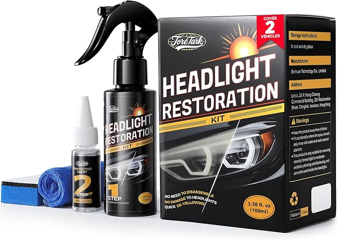 Car Headlight Restoration Kit, No Power Tools Required, Restoring to Like-New Condition, Covers 2-3 Vehicle Headlight Treatme
