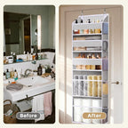 5 Tiers Over Door Organizer with 10 Mesh Side Pockets, 44 lbs Weight Capacity Hanging Storage Organizer with Clear Window Kid