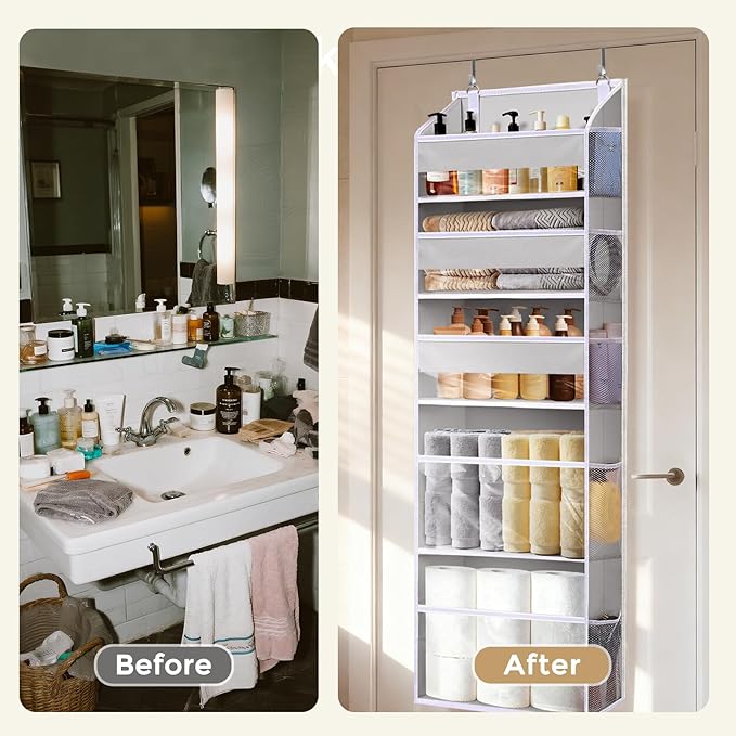 5 Tiers Over Door Organizer with 10 Mesh Side Pockets, 44 lbs Weight Capacity Hanging Storage Organizer with Clear Window Kid