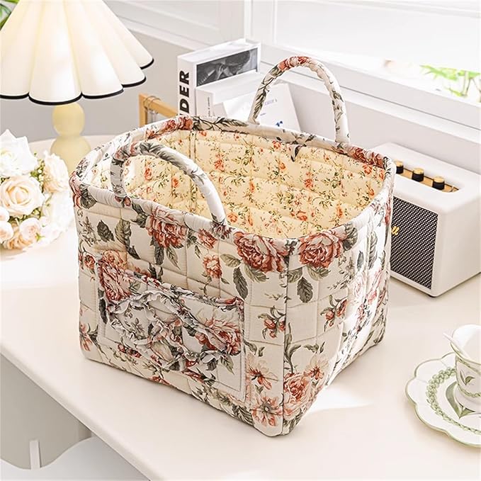 Boho Fabric Storage Basket, Large Capacity Laundry Basket, 12.2'' x 10.23'' x 10.23'' Collapsible Laundry Hamper with Easy Ca