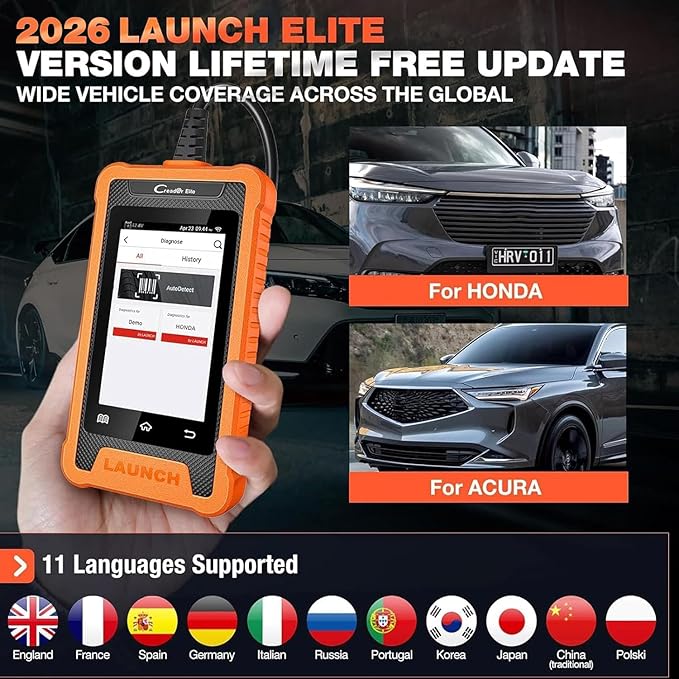 2026 LAUNCH Creader Elite OBD2 Scanner for Honda Acura, Full System Bi-Directional Diagnostic Scan Tool, Full Reset Code