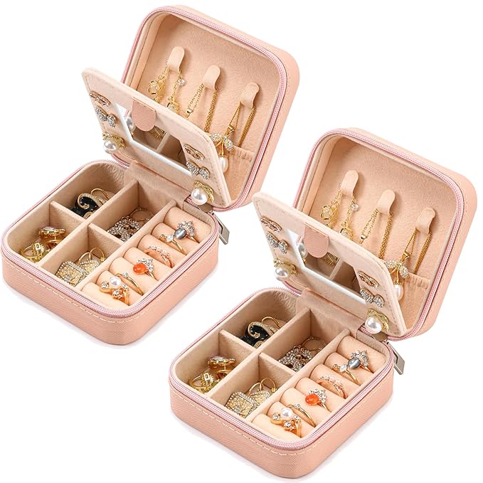 Neveika Jewelry Box with Mirror,Small Jewelry Organizer Box，Travel Jewelry Case for Women，Gift Jewelry Boxes for Female Girls