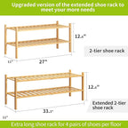 BMOSU 2-Tier Bamboo Extended Shoe Rack Premium Stackable Shoe Shelf Storage Organizer for Hallway Closet Living Room Entryway