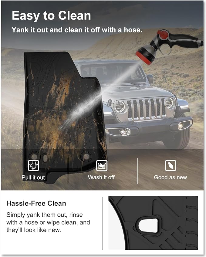 KIWI MASTER Floor Mats for 2018-2026 Jeep Wrangler JL 2-Door, OEM Replacement 82215202AE, Custom Fit All Weather Car Mats, Heavy Duty TPE Floor Liners, Front & Rear 2 Row, Black