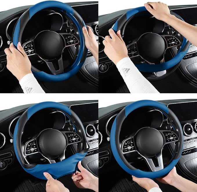 Car Steering Wheel Cover, Microfiber Leather Steering Wheel Cover Universal Fit 14.5-15 inch Anti-Slip Comfortable Breathable