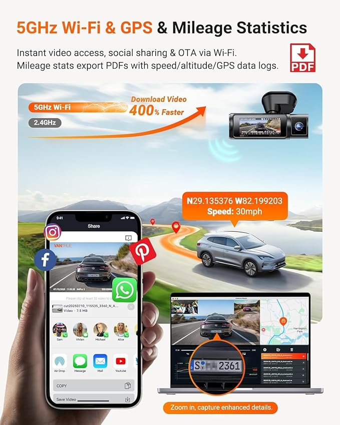 Vantrue N4 Pro S 4K 3 Channel Dash Cam w/Triple STARVIS 2, 4K+1080P+2.5K Front Inside Rear Dash Camera, 4+2.5K Dual Channel, 