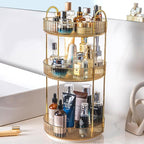 Rotating Makeup Organizer Countertop 3 Tier Lazy Susan Trays Clear Skincare Perfume Storage for Bathroom Counter Vanity, Ambe